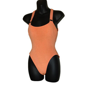 Vintage Baja Blue Swimsuit Sz 8 One Piece Neon Orange Tank Style Silver Detail